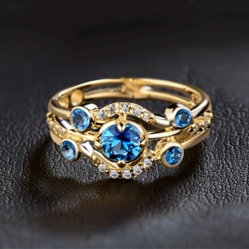 Gold Ring with Blue Zirconia Layer