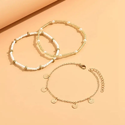 Gold 3-Piece Layered Anklet Set - 'Coastal Magic'