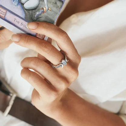 Gemstone Ring with Double Crescent Moon Design