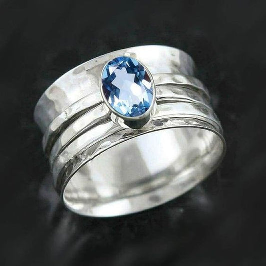 Retro Blue Inlaid Glass Ring