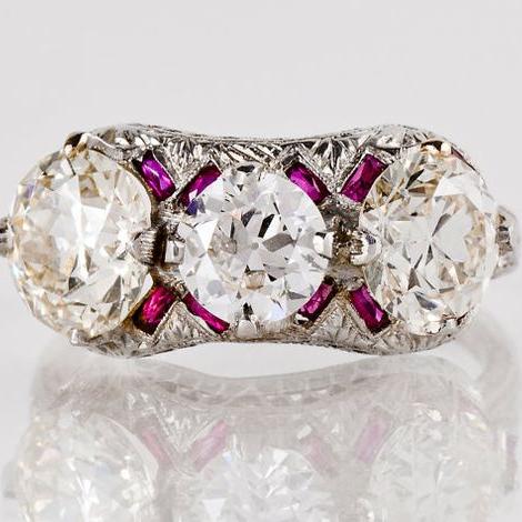 Retro Pink and White Zirconia Silver Ring