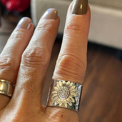 Radiant Sunflower Wide Band Ring