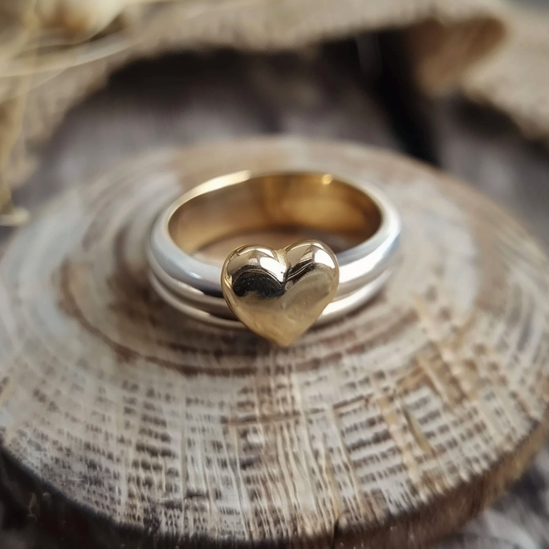Silver Ring with Gold Heart Accent