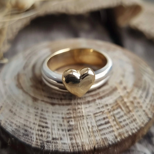 Silver Ring with Gold Heart Accent