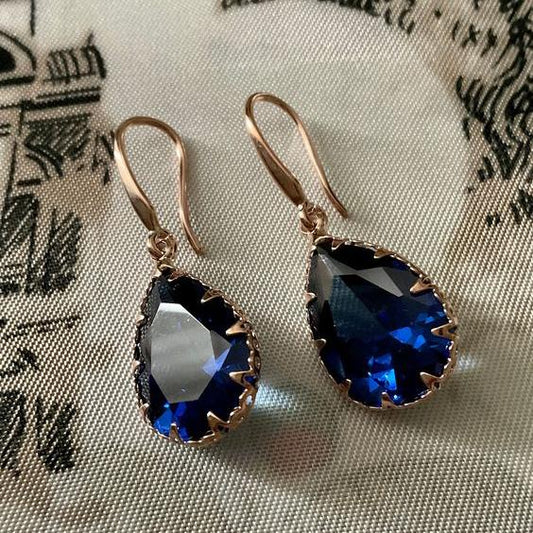 Retro Blue Glass Drop Earrings
