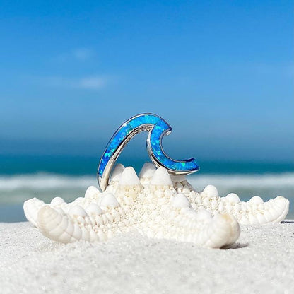 Opal and Silver Ocean Waves Ring