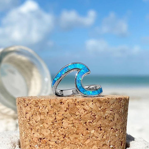 Opal and Silver Ocean Waves Ring