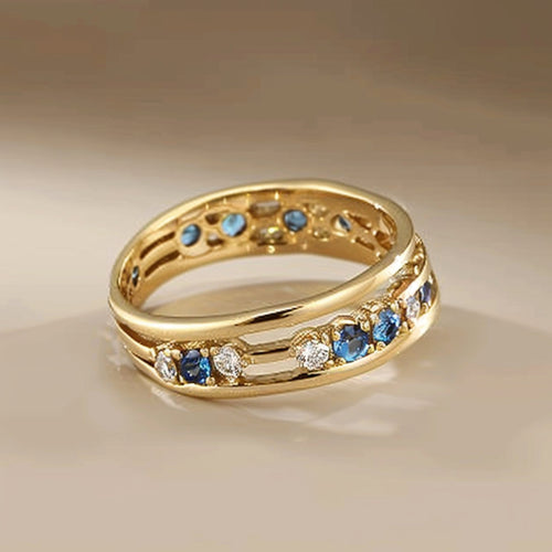 Gold and Blue Zirconia Statement Ring