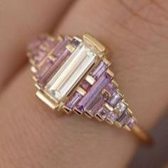 Retro Purple and Gold Glass Ring