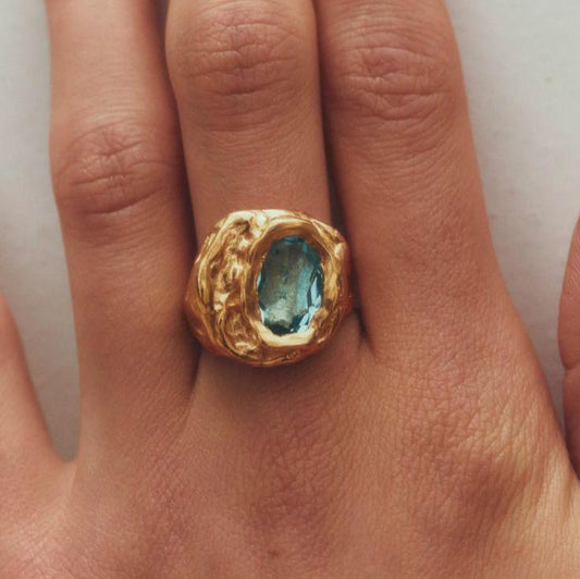 Antique Gold-Forged Ring with Turquoise Inlay