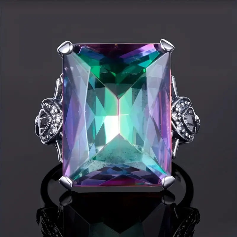 Retro Colorful Square Glass Ring