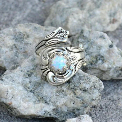 Adjustable Ring with White Opal Spoon Design