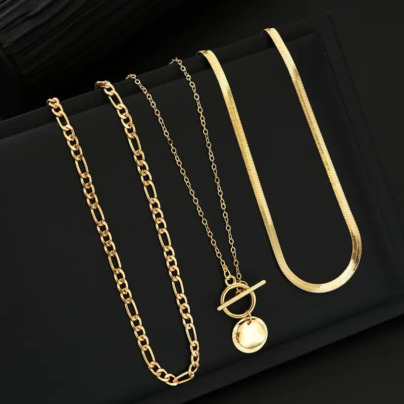 Gold Savira Textured Coin Layering Necklace