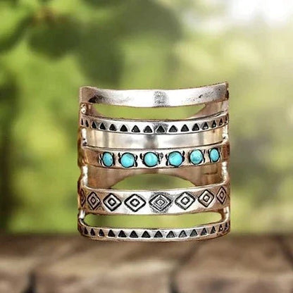Bohemian Carved Turquoise Openwork Ring