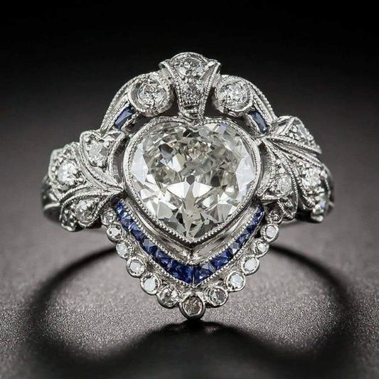 Retro Heart-Shaped Glass Ring