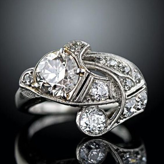 Antique Silver Asymmetrical Zirconia Ring