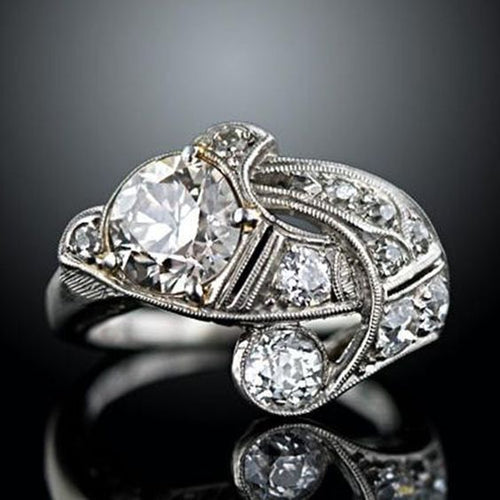 Antique Silver Asymmetrical Zirconia Ring