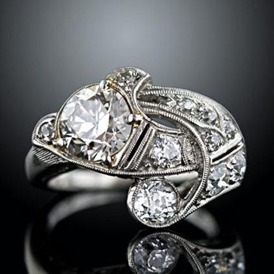 Antique Silver Asymmetrical Zirconia Ring