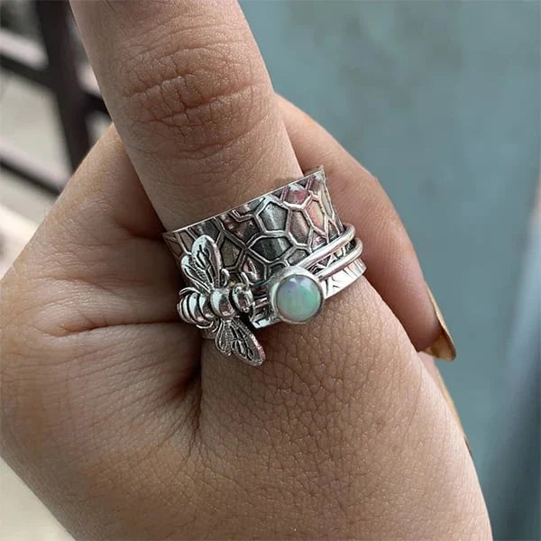Bee-Inspired Gemstone Meditation Spinner Ring
