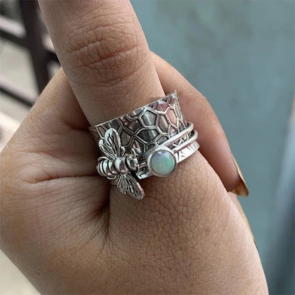 Bee-Inspired Gemstone Meditation Spinner Ring