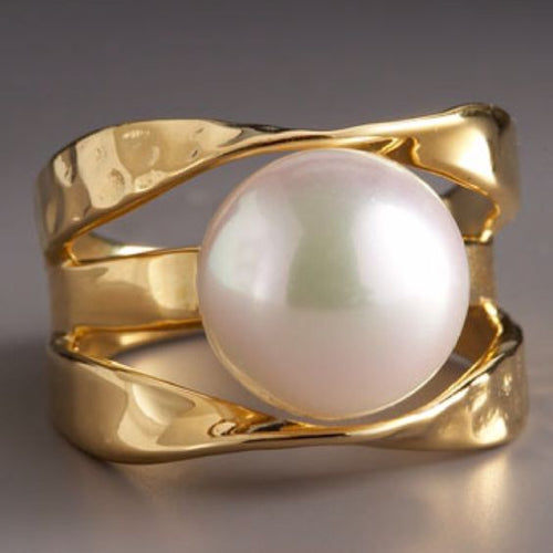 Classic Gold Layered Ring with Vintage Pearls