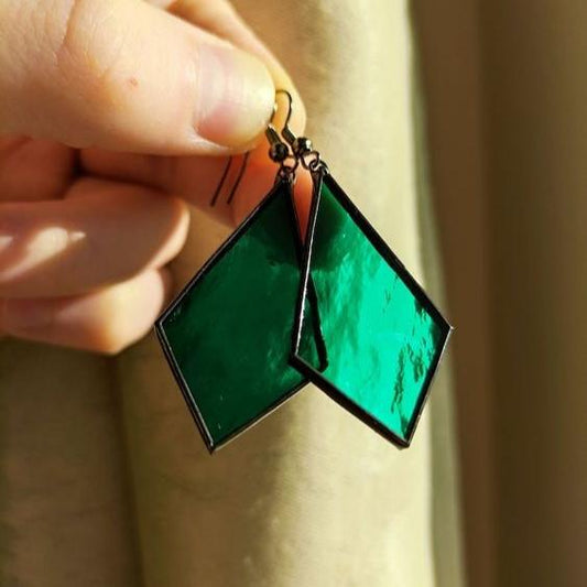 Retro Green Geometric Glass Earrings