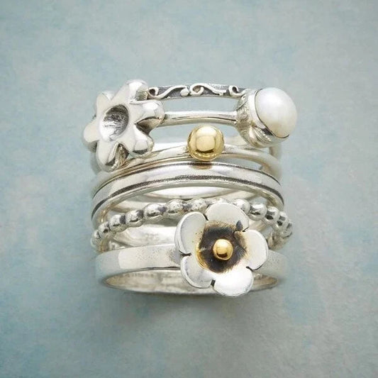 Floral Pearl Ring Set