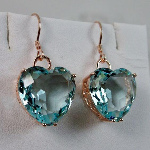Retro Blue Crystal Heart-Shaped Earrings