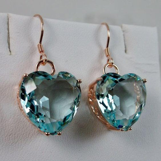 Retro Blue Crystal Heart-Shaped Earrings