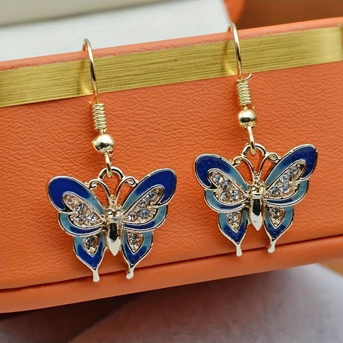 Retro Blue Butterfly Enamel Earrings