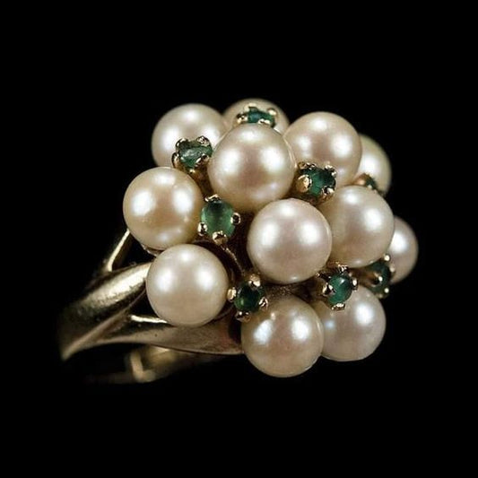 Retro Green Crystal Pearl Ring