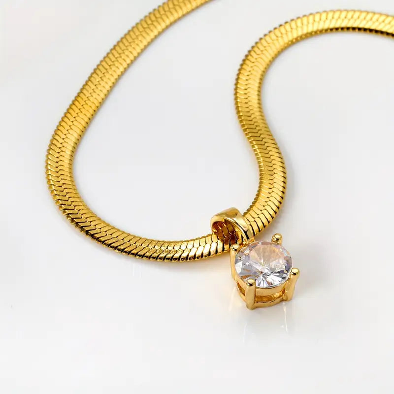 Gold Necklace with Rhinestone Pendant - Elegant Design