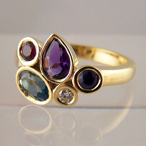 Retro Colorful Inlaid Crystal Gold Ring