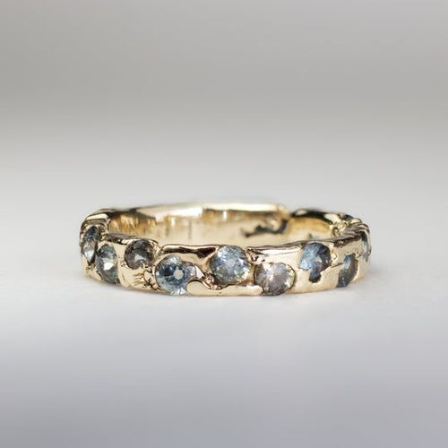 Antique Gold Forged Ring with Inlaid Bluish Crystals