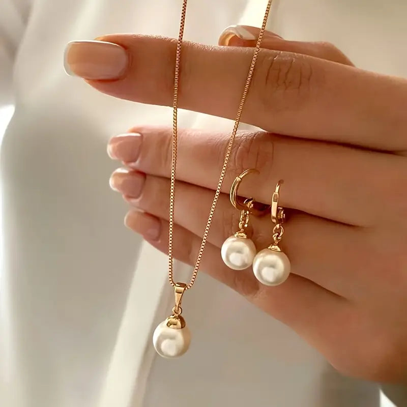 Elegant Gold-Colored Pearl Jewelry Set - Golden Grace Collection
