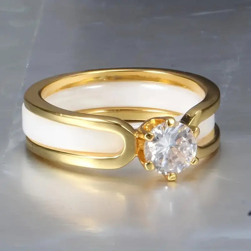Classic White and Gold Zirconia Ring
