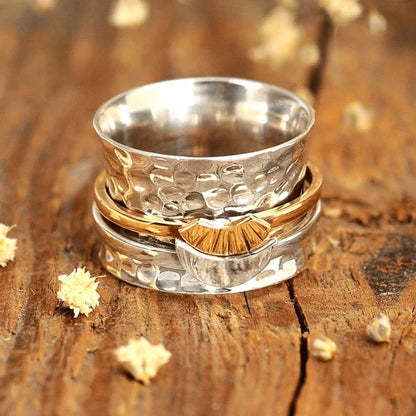 Celestial Spinner Ring: Sun and Moon Design
