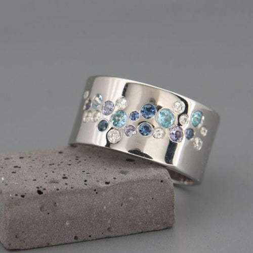 Antique Silver Ring with Inlaid Blue Crystals