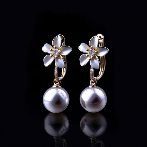 Violet Blossom and Pearl Earrings