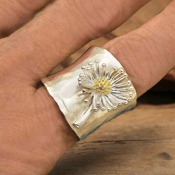 Floral Elegance Wide Band Ring