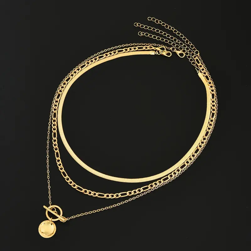Gold Savira Textured Coin Layering Necklace
