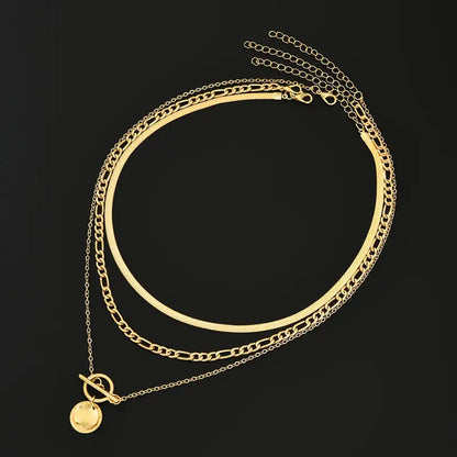 Gold Savira Textured Coin Layering Necklace