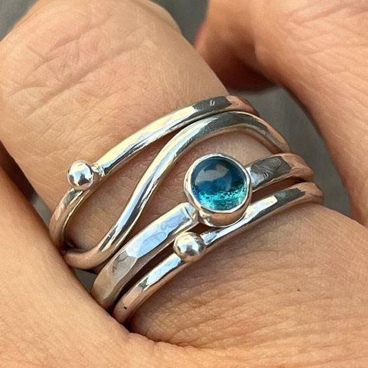 Stackable Ring Featuring a Blue Crystal
