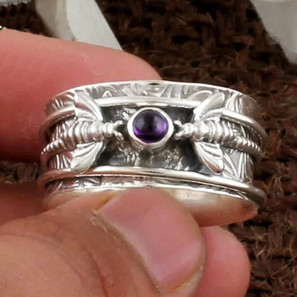 Bee-Inspired Purple Gemstone Meditation Ring