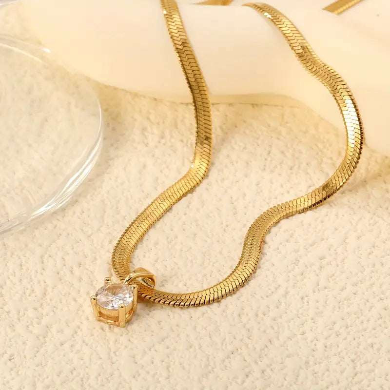 Gold Necklace with Rhinestone Pendant - Elegant Design