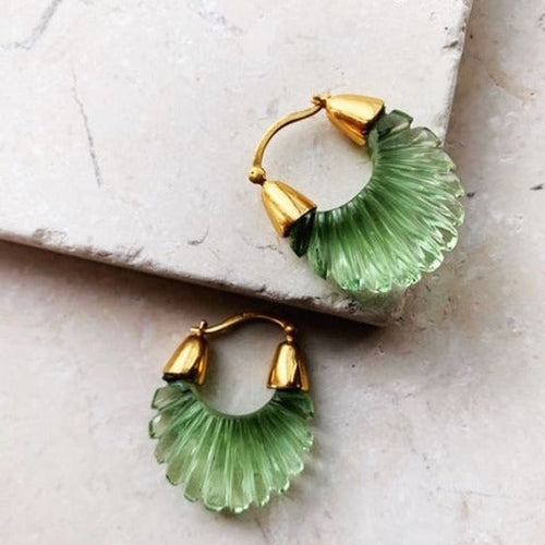 Retro Emerald Glass Hoop Earrings
