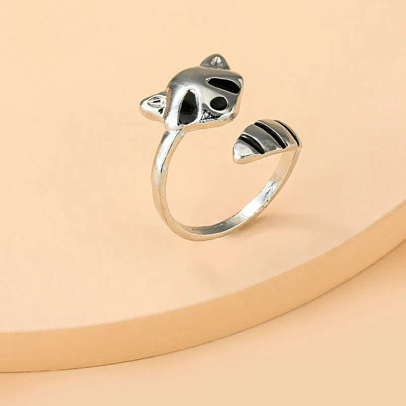 Adjustable Sterling Silver Raccoon Ring in 925