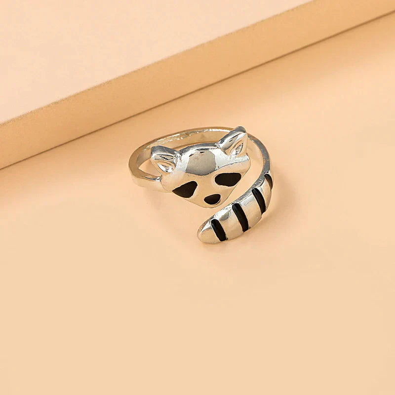 Adjustable Sterling Silver Raccoon Ring in 925
