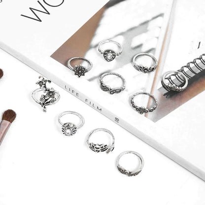 Antique Silver Enchanted Forest Ring Set