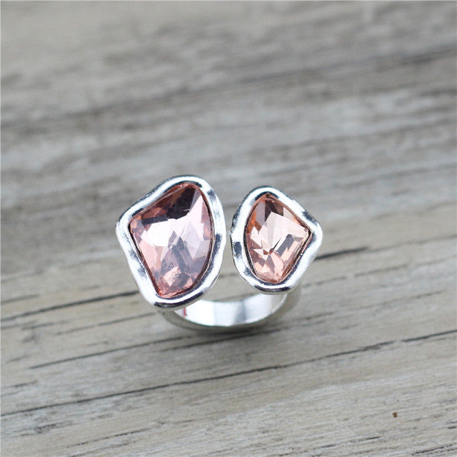 Silver Ring with Double Crystal Accents